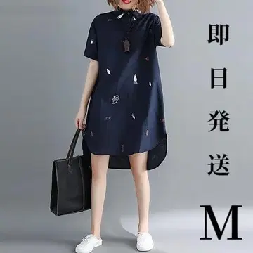 셔츠 원피스 무릎 위 숏 기장 반팔 체형 커버 넉넉한 봄/여름 M