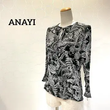 새상품급 [ANAYI] 아나이 블라우스 꽃무늬 쉬폰 리본 드레이프감 38