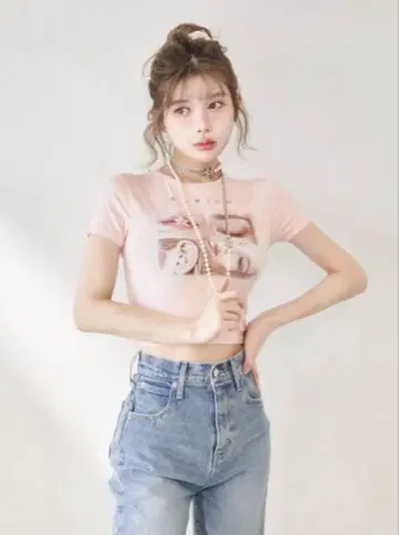 택 포함 새상품 Darich 다리치 레이디 사진 컴팩트 티셔츠 핑크