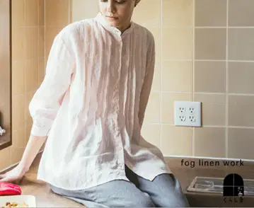 fog linen work 라이트 핑크 핀턱 린넨 긴팔 셔츠