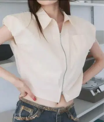 퍼프 숄더 집업 셔츠