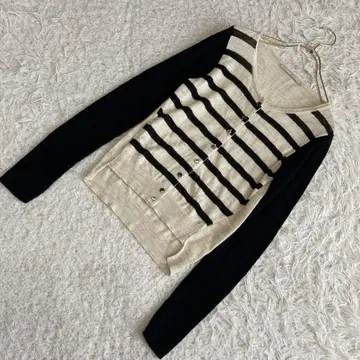 denicher 보더 린넨 가디건 베이지 F 깔끔한 린넨