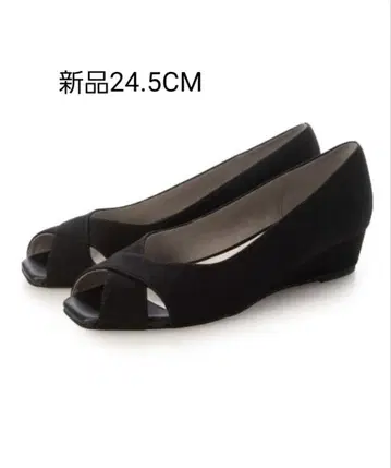 새상품 오픈토 블랙 웨지 힐 24.5CM