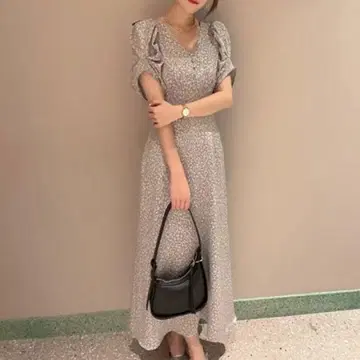 SNIDEL 퍼프 슬리브 롱 원피스 바리에이션 프린트 사이즈 1