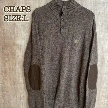 CHAPS 챕스 하프 버튼 코튼 니트 다크 브라운 패치 L
