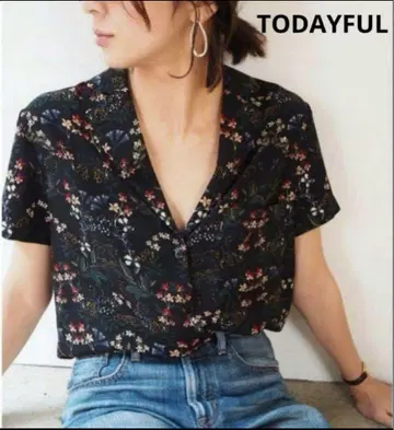 todayful 플라워 프린트 셔츠 블랙