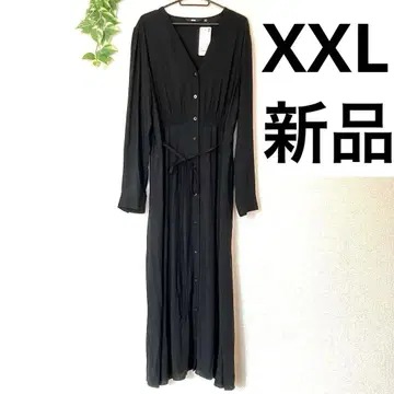 유니클로] 새상품 V넥 플레어 원피스 블랙 긴팔 2XL