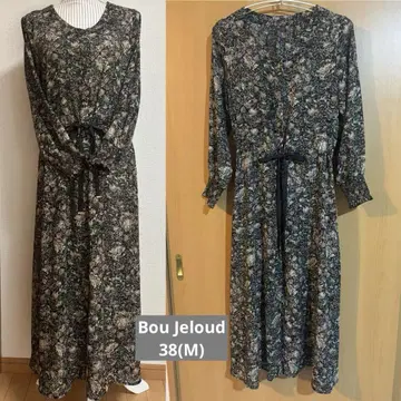 Bou Jeloud 꽃무늬 롱 드레스 허리 리본 포함
