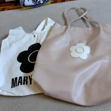 MARY QUANT 플라워 로고 에코백 핑크&화이트