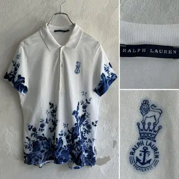 새상품급 RALPH LAUREN 인디고 염색 꽃무늬 피케 셔츠 랄프 로렌