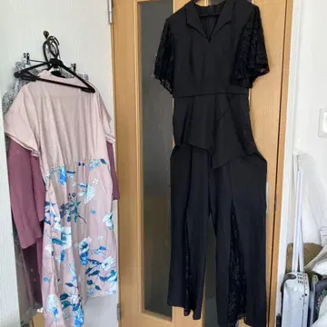 블랙 레이스 소매 셋업