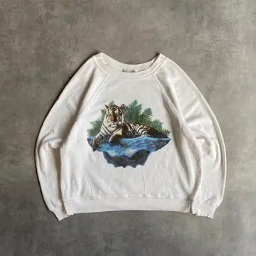 WILDFOX 애니멀 맨투맨 프린트 타이거 호랑이 구제 의류 화이트 M