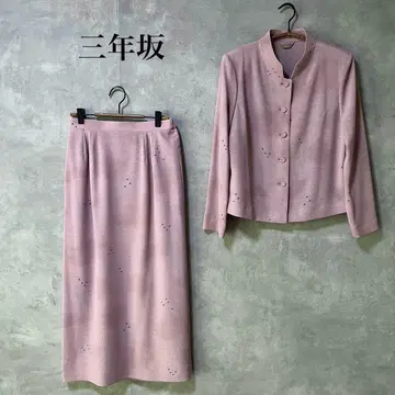 산넨자카 스커트 셋업 크레이프 원단 꽃무늬 비침 핑크 M 1492