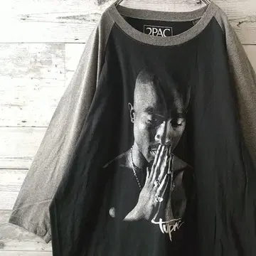 레어 사이즈 2PAC 래글런 셔츠 7부 포토 프린트 롱T XL