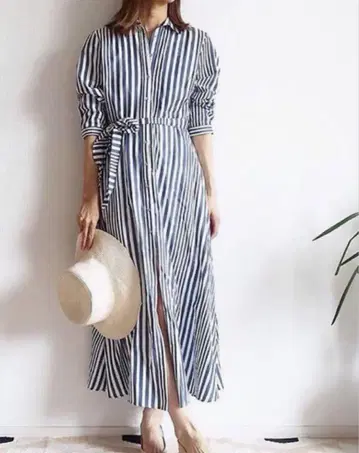 ZARA 자라 네이비 화이트 스트라이프 셔츠 원피스 S 사이즈