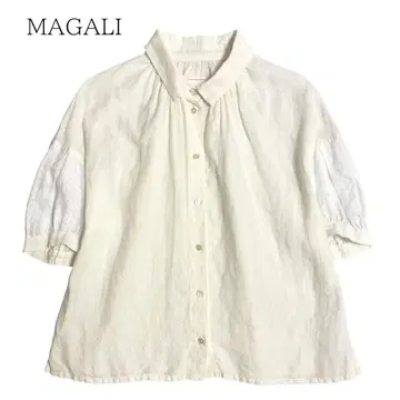 MAGALI 마가리 린넨 반팔 셔츠 블라우스 아이보리 화이트 퍼프 슬리브