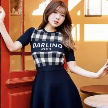다리치 깅엄 체크 니트 미니 원피스
