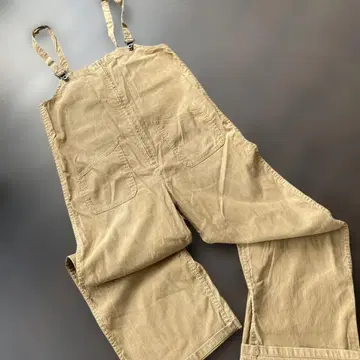 베이지 브라운 코튼 혼방 오버롤 츠나기 워크 팬츠