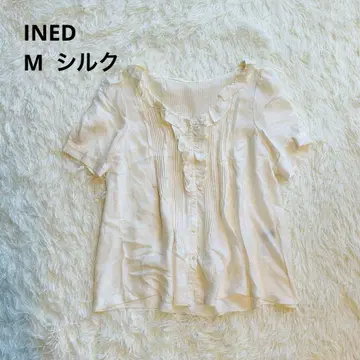 INED 이네드 [프릴 블라우스] 9호 M 상당 실크 턱 플리츠 반팔