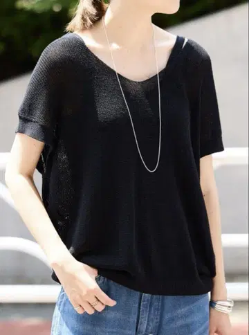 SLOBE IENA 린넨 혼방 슬리브리스 니트 블랙 택 포함