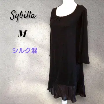 Sybilla 핀턱 실크 혼방 얇은 소재 니트 블랙 M 원피스 프릴