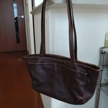 이탈리아제 다크 브라운 가죽 숄더백 토트백 천연 가죽