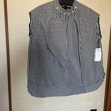 택 포함 새상품 슬리브리스 블랙 화이트 깅엄 체크 셔츠