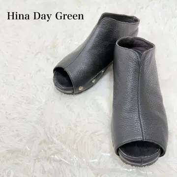 [새상품급] 히나데이그린 오픈토 웨지 가죽 샌들 S