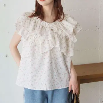 프릴 크로스 2way 블라우스 미니 꽃무늬