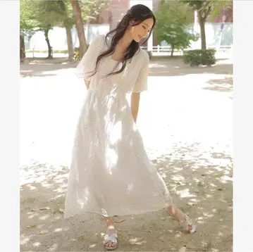 LAFFMO 플라워 레이스 롱 원피스 화이트 원피스 한국