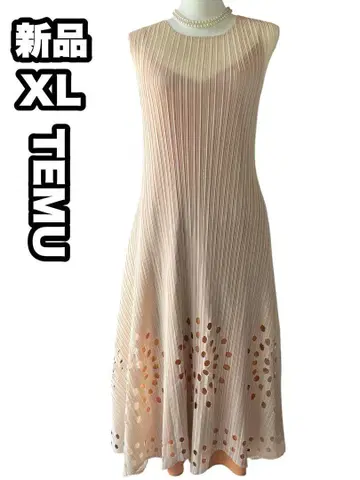 신상품 XL 베이지 플리츠 롱 원피스