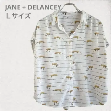 JANE + DELANCEY 레오파드 무늬 반팔 셔츠 L