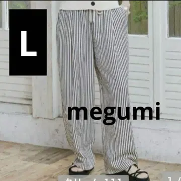 시마무라 megumi 프론트 턱 이지 팬츠 스트라이프 L