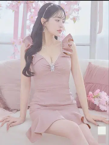 프릴 장식 핑크 드레스 S/M/L 사이즈