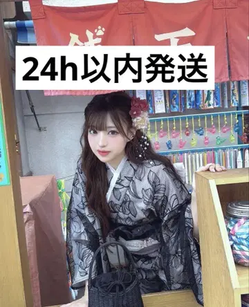 3개 세트 2Way 튤 꽃무늬 세퍼레이트 유카타 레이스 블랙 그레일