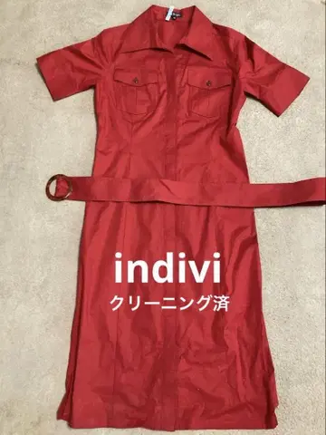 indivi 빨간색 셔츠 원피스 반팔 벨트 포함