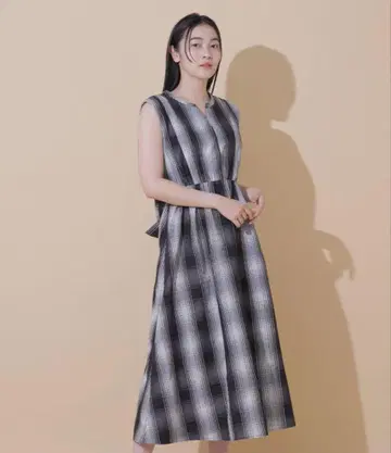모노톤 빅 체크 원피스