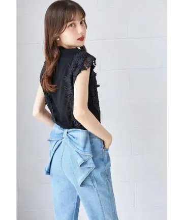 tocco closet 뒷면에 리본이 달린 데님 팬츠 블루