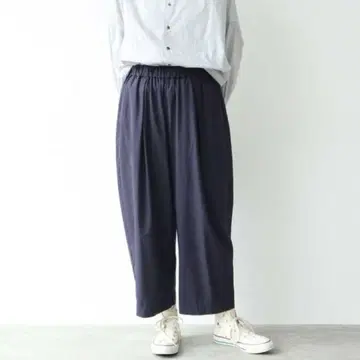 yuni 80/2 강연 코튼 개버 밴딩 턱 팬츠 네이비 곤색