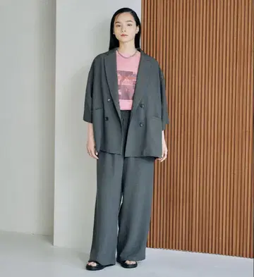 미사용 새상품 렙심 차콜 그레이 셋업 5부 소매 자켓