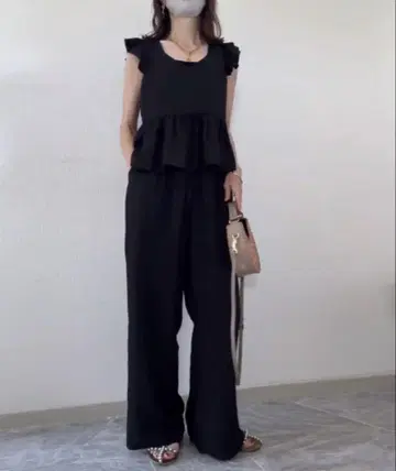새상품 AMELY 와이드 팬츠 셋업 블랙 L