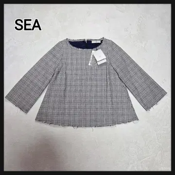 [택 포함 새상품] SEA 코튼 와이드 블라우스 글렌체크 상의 F
