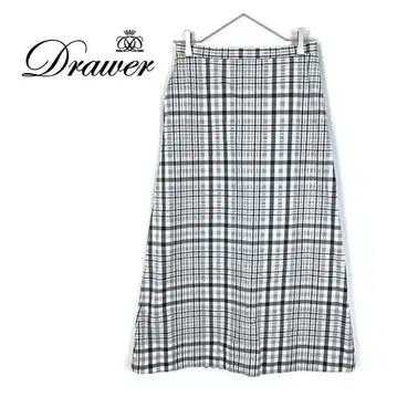 새상품급 드로어 Drawer 체크 스커트 롱 사다리꼴 화이트 그레이