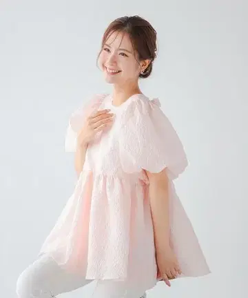 Fit more 백리본 볼륨 슬리브 자카드 상의