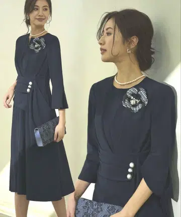[새상품급] RUIRUE BOUTIQUE 허리 펄 플레어 원피스