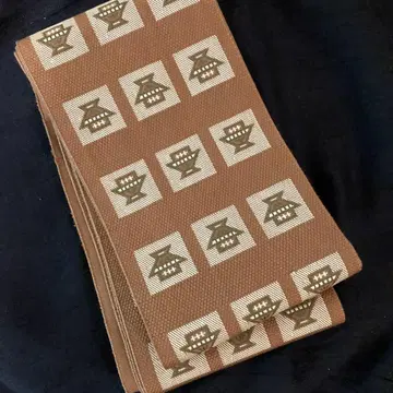 요네자와 초목 염색 민예 수직 자수 토기 브라운 소포장 반폭 오비