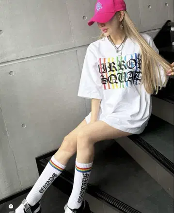 mirror9 레인보우 티셔츠 화이트 L 사이즈 완판