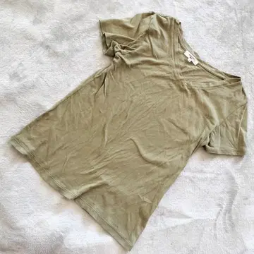 내추럴 뷰티 베이직 V넥 티셔츠 무지 반팔 카키 M