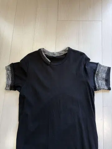 Y's 블랙 반팔 롱 원피스 뜨개질 옷깃