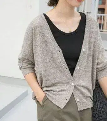 URBAN RESEARCH DOORS V넥 린넨 린넨 가디건